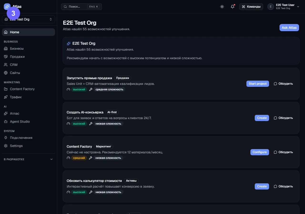 Шаг 3: ответ Atlas с планом по вашему бизнесу