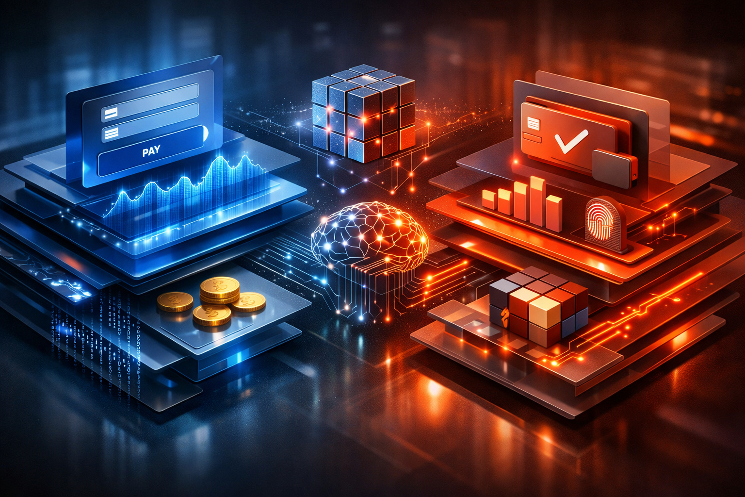 A group of diverse professionals collaborating in a modern office setting with laptops and technology.