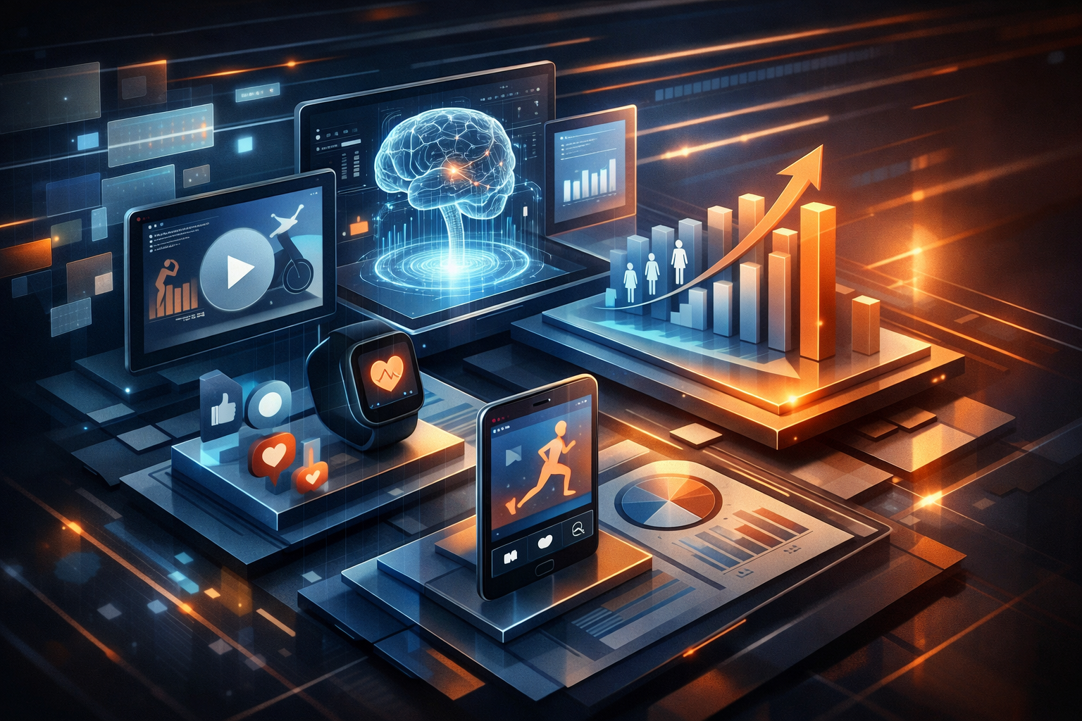 Young woman presenting on digital evolution concepts like AI and big data in a seminar.