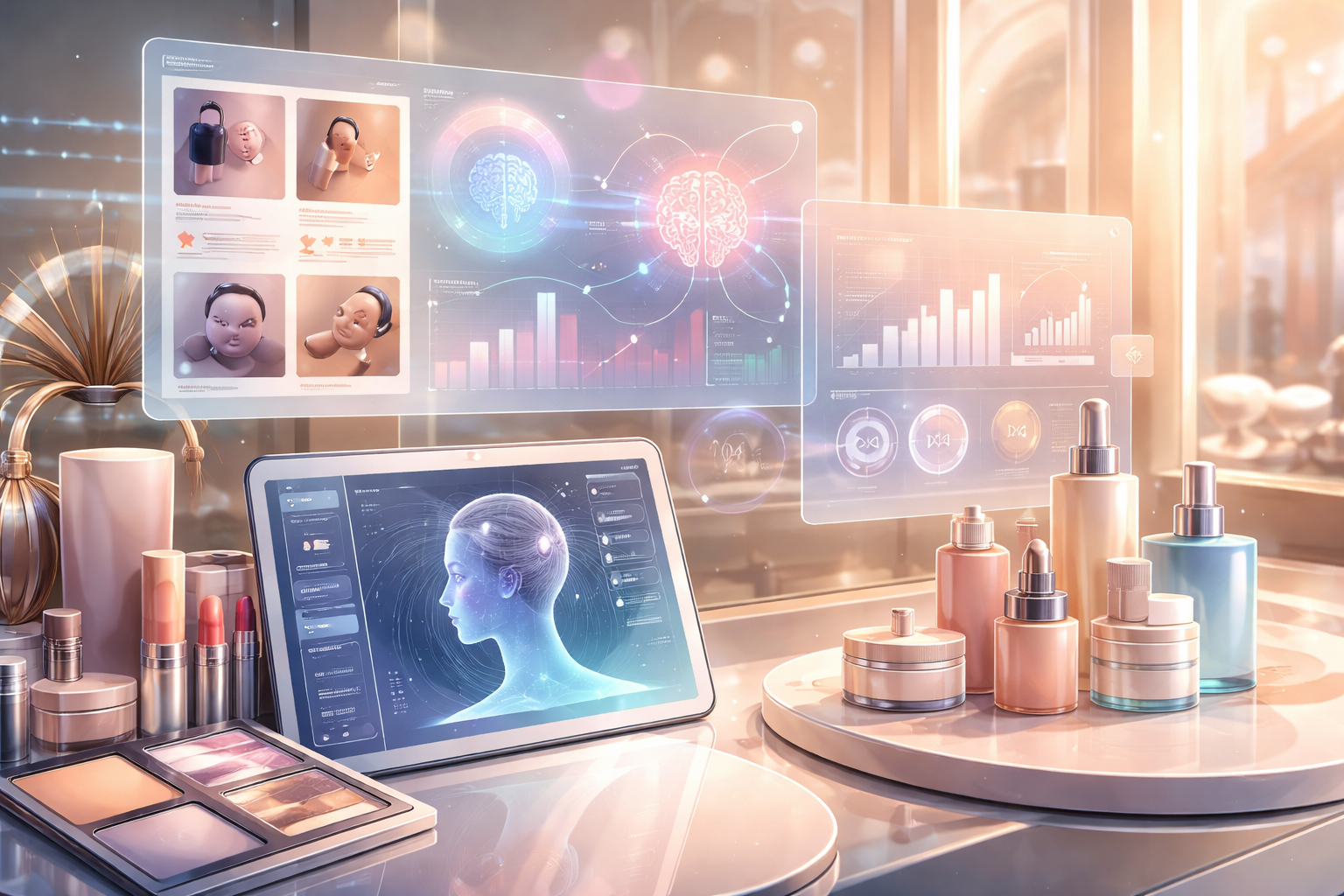 A group of diverse professionals collaborating in a modern office setting with laptops and technology.