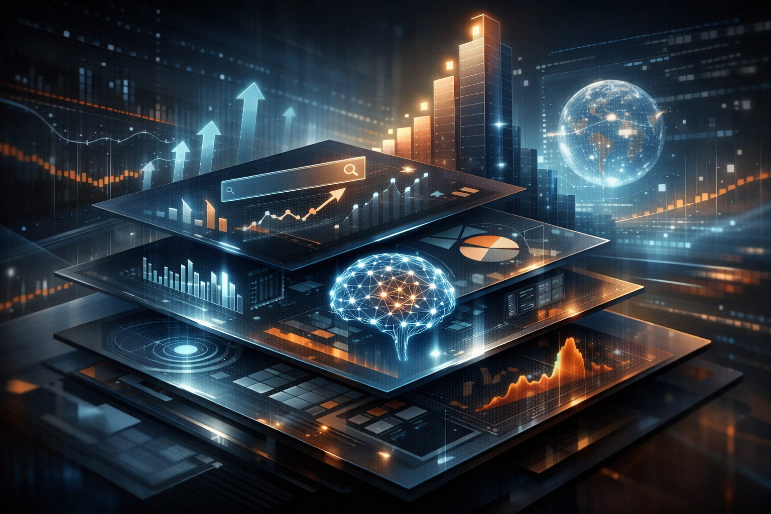 A diverse group of professionals collaborating during an office meeting, using laptops and notebooks.