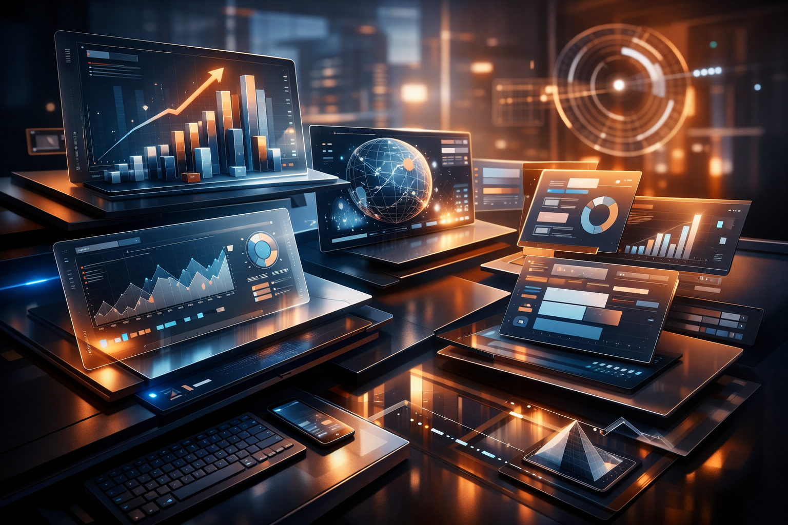 Multimedia setup featuring a laptop and a large monitor in a tech-savvy workspace.