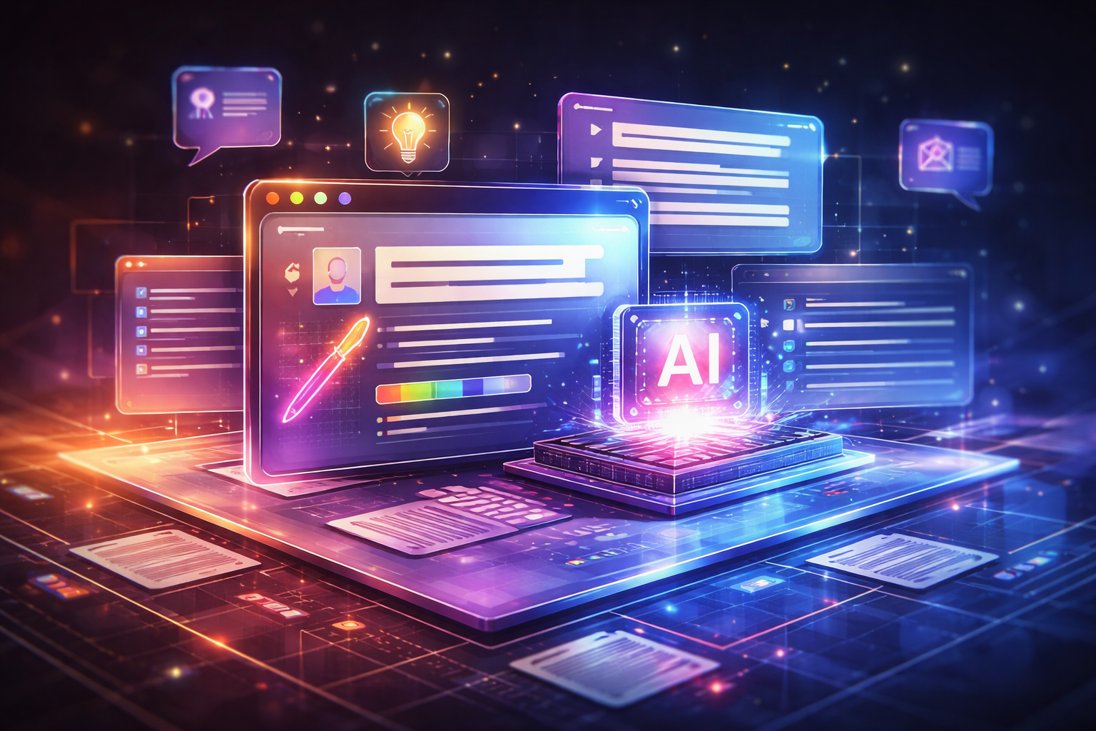 Multimedia setup featuring a laptop and a large monitor in a tech-savvy workspace.