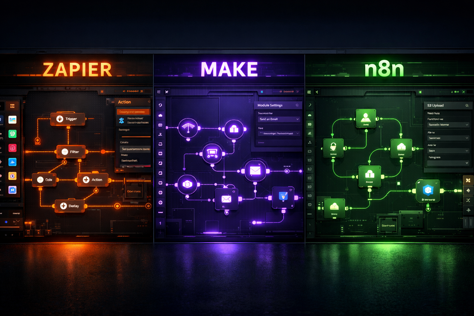 Ключевая иллюстрация: Zapier vs Make vs n8n: полное сравнение для бизнеса 2026