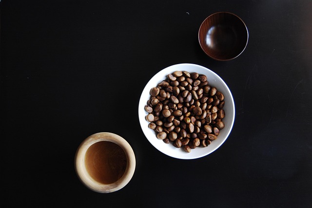 abstract, black background, seeds, bowls, light, composition, three