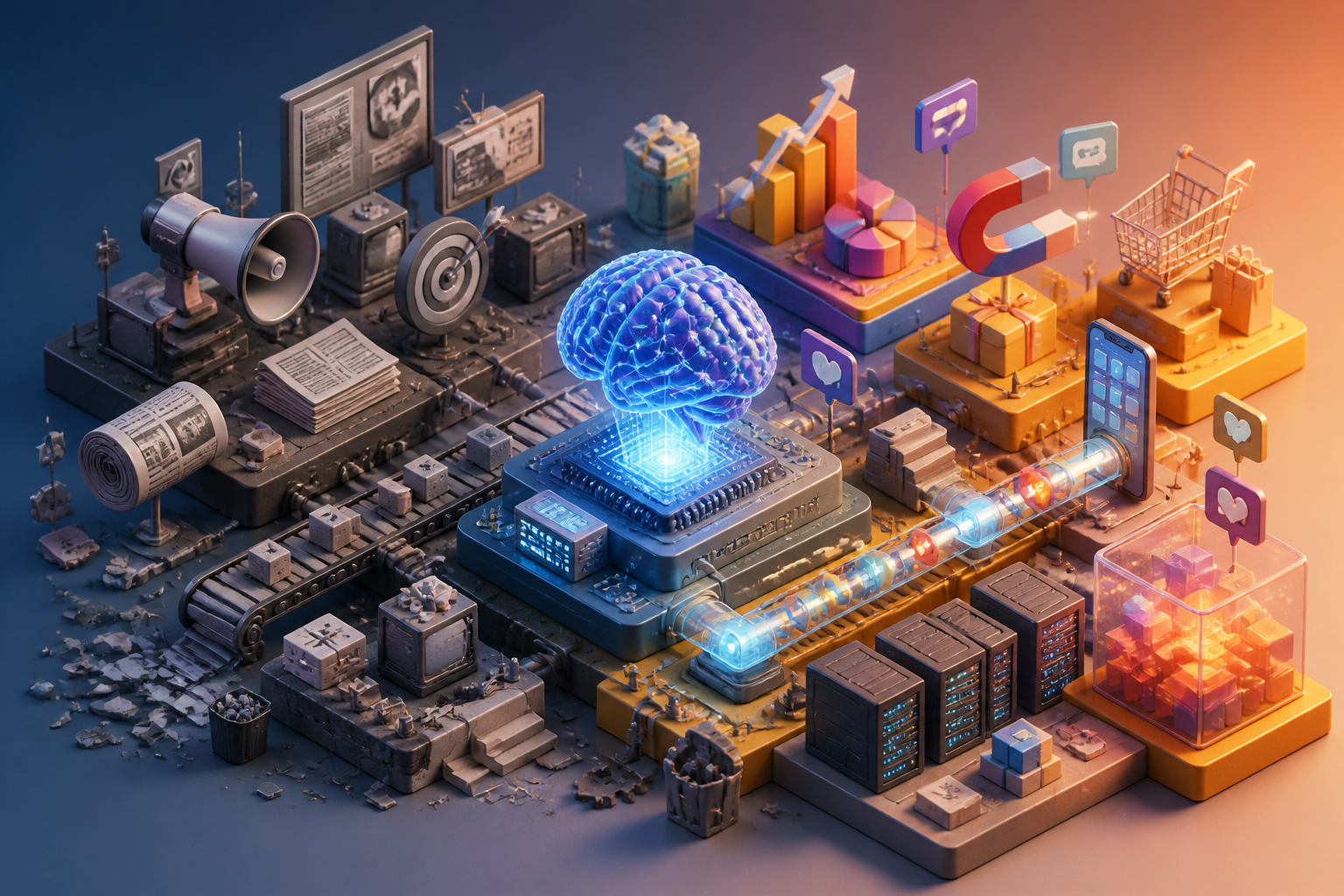 Ключевая иллюстрация: AI и экономика внимания: почему старые модели маркетинга перестают работать