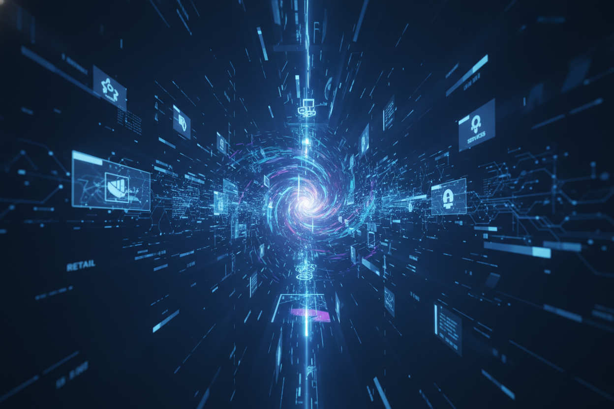 Определение точки невозврата: фреймворк оценки, minimalist dark background, tech aesthetic, glowing elements, professional, no text, 16:9.