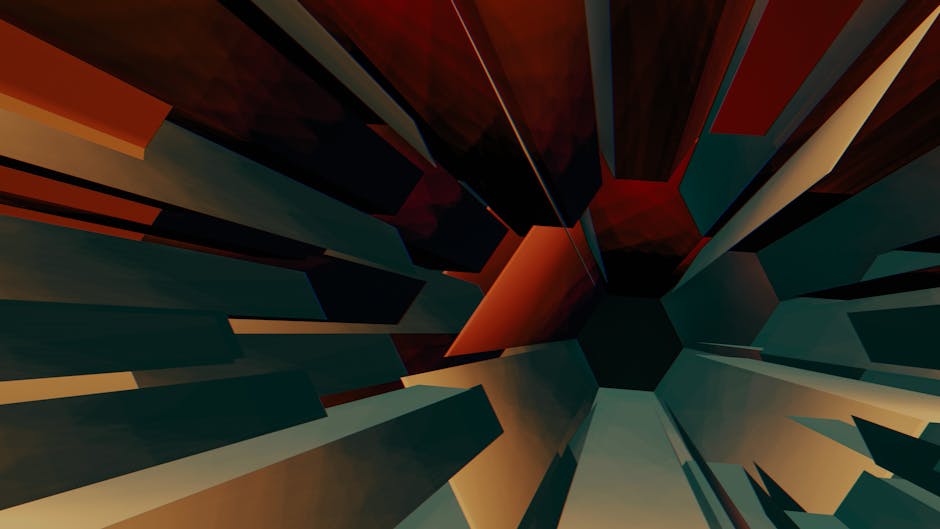 Explore this dynamic abstract image featuring bold geometric shapes in rich tones, creating an artistic visual experience.