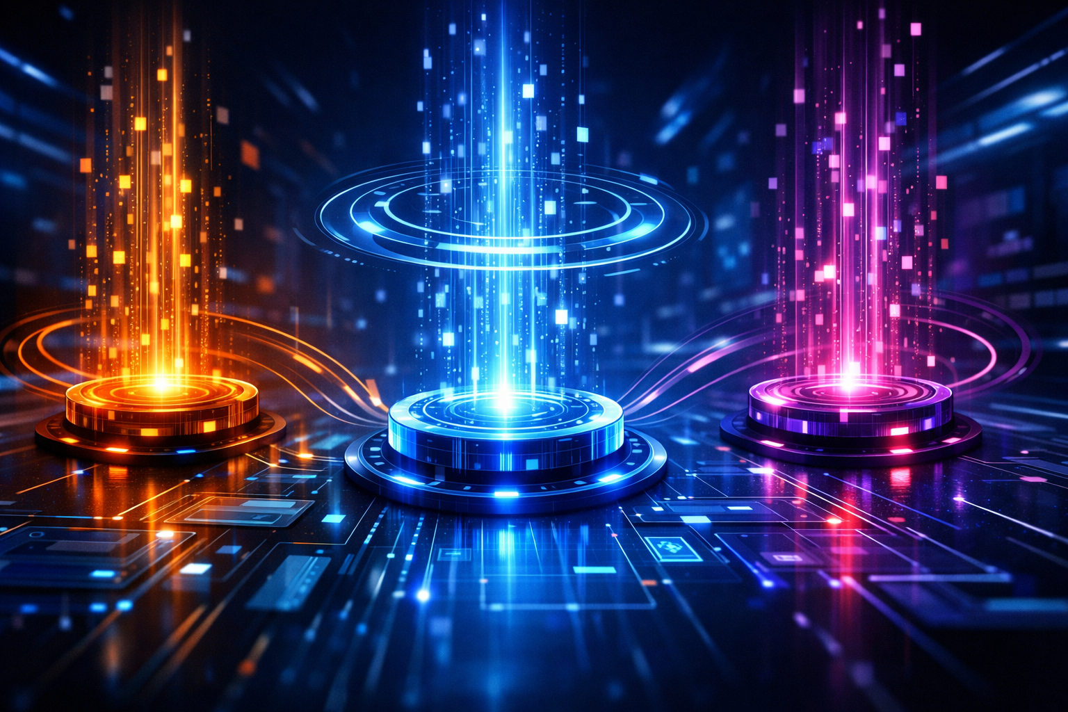 Архитектурный подход: Нативность vs Гибкость, minimalist dark background, tech aesthetic, glowing elements, professional, no text, 16:9.