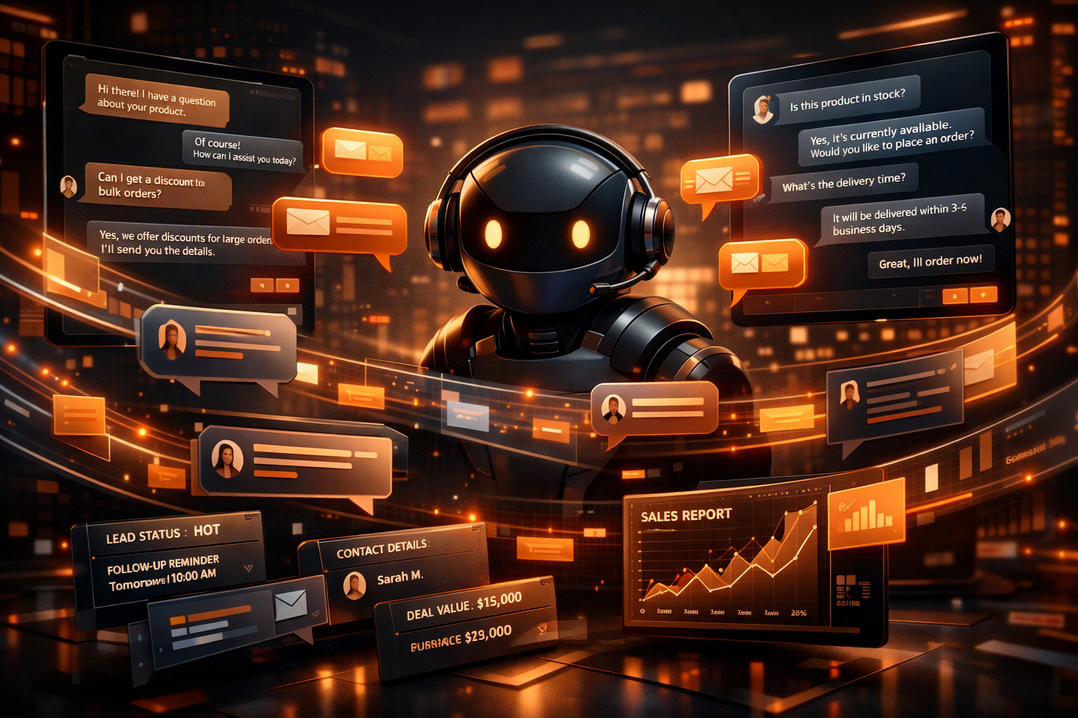 Editorial section illustration for "Адаптивные скрипты: ИИ-тренер для каждого менеджера" in context of "AI для отдела продаж: скрипты, скоринг, follow-up". Subject-focused composition, realistic business environment, crisp details, natural contrast, no text, no watermark, no logo, no empty background, 16:9.