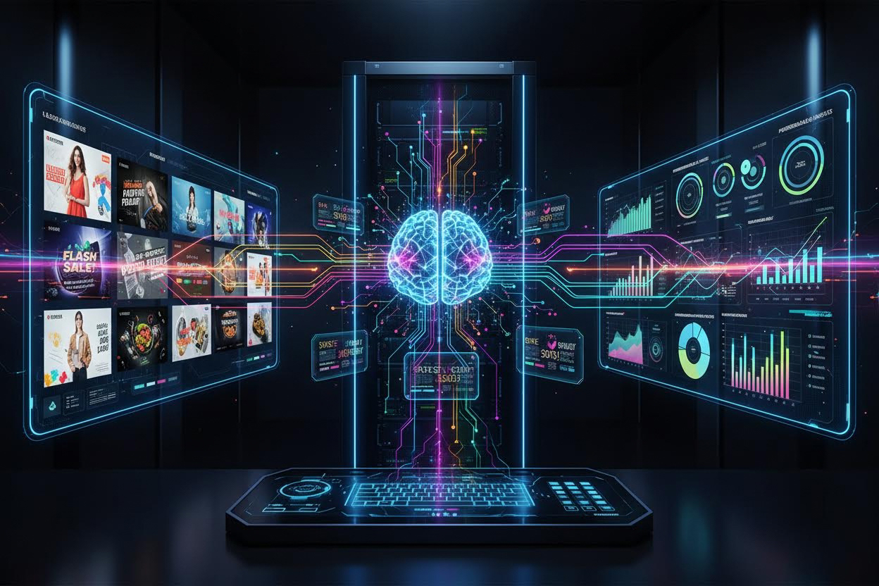 Ключевая иллюстрация: AI для маркетинга: креативы, офферы, аналитика