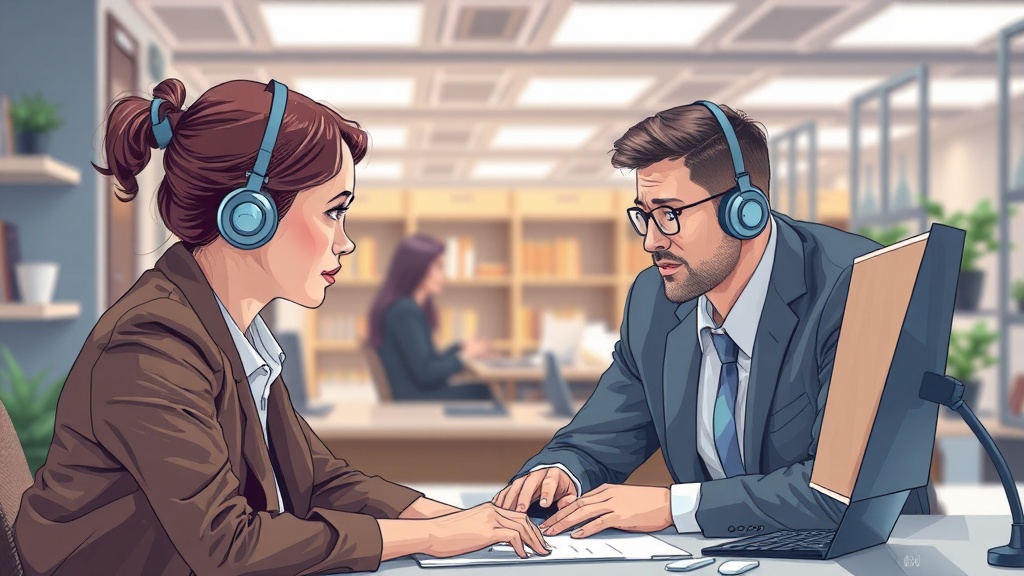 Editorial section illustration for "Шаблон 2: Автоматизация клиентской поддержки" in context of "ТОП-10 шаблонов AI-автоматизации для SMB". Subject-focused composition, realistic business environment, crisp details, natural contrast, no text, no watermark, no logo, no empty background, 16:9.