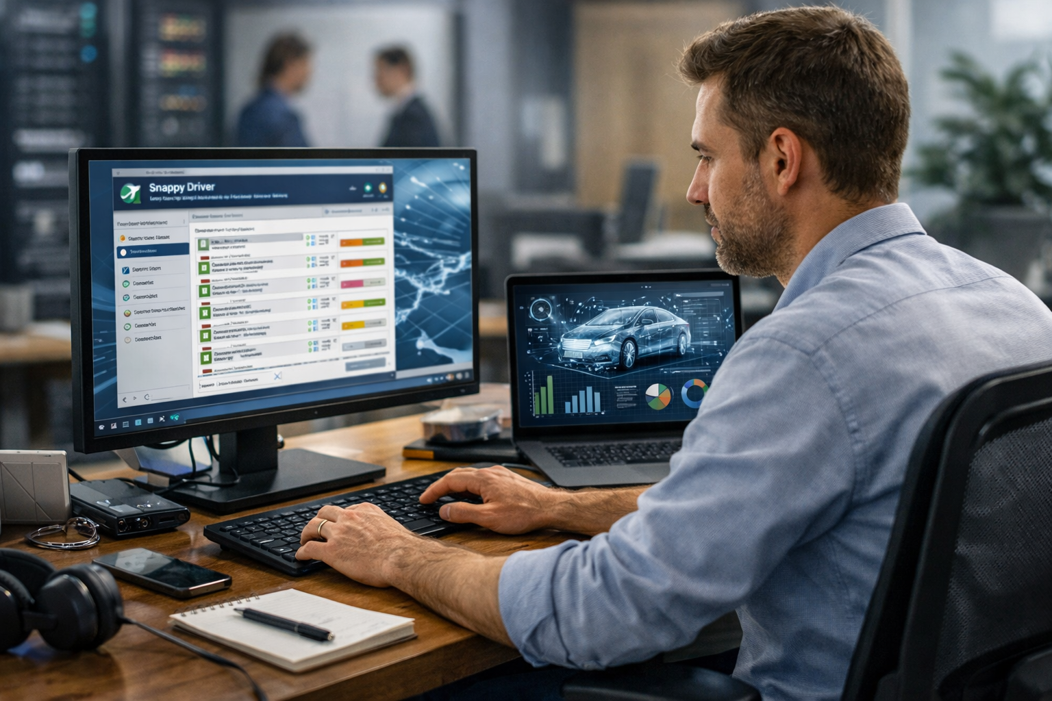 Editorial section illustration for "Что именно пользователь ожидает от Snappy Driver в 2026" in context of "Snappy Driver в 2026: практический разбор, альтернативы и рабочий сценарий". Subject-focused composition, realistic business environment, crisp details, natural contrast, no text, no watermark, no logo, no empty background, 16:9.