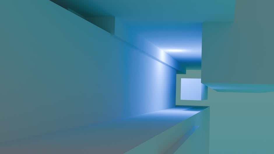 A modern abstract geometric design in blue shades with a tunnel effect.