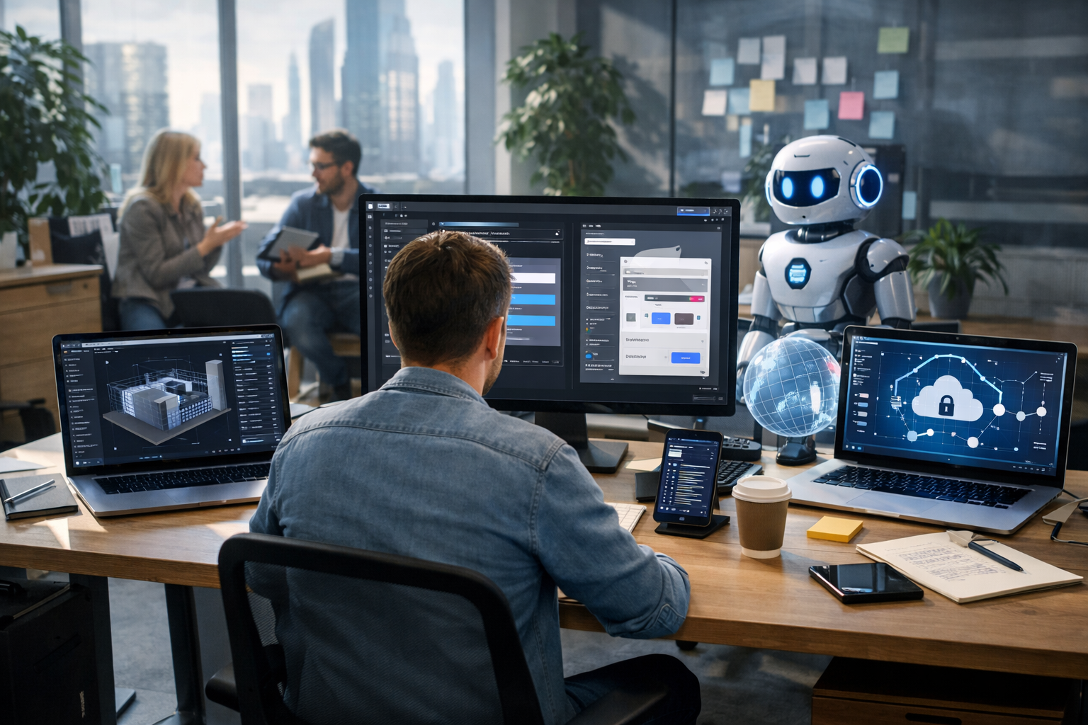 Editorial section illustration for "Что именно пользователь ожидает в 2026 году?" in context of "Figma в 2026: Автоматизация, Альтернативы и Стратегия для Бизнеса". Subject-focused composition, realistic business environment, crisp details, natural contrast, no text, no watermark, no logo, no empty background, 16:9.