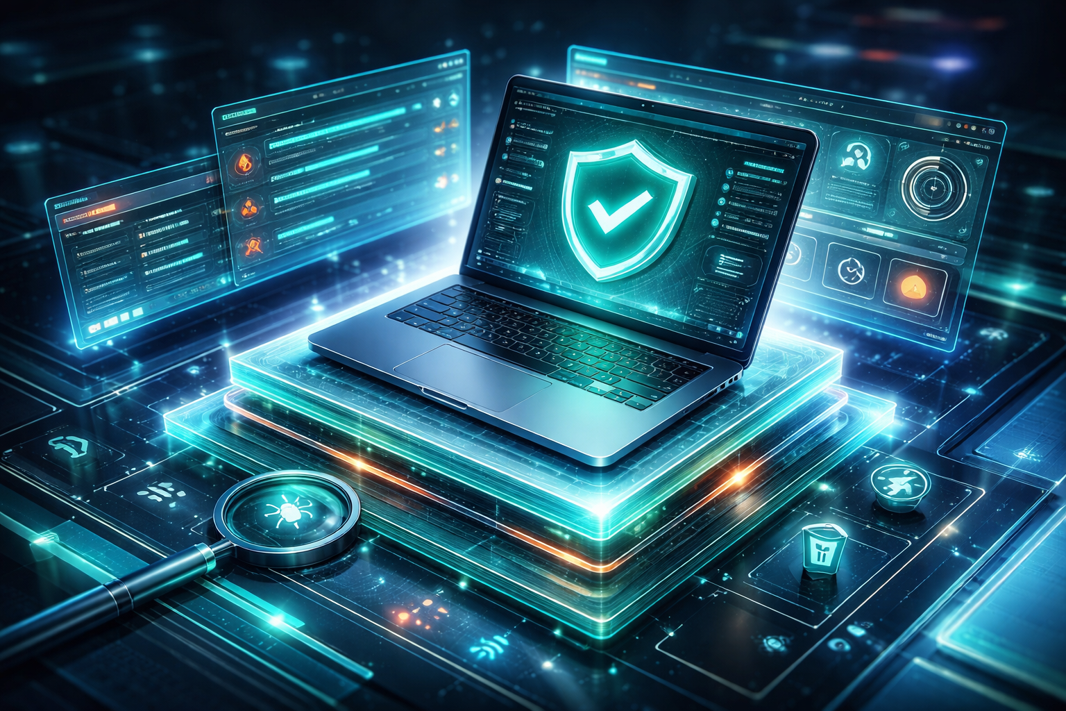 Multimedia setup featuring a laptop and a large monitor in a tech-savvy workspace.