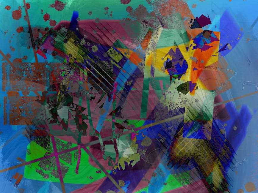 Dynamic abstract artwork blending vibrant colors and shapes in an expressionist style.