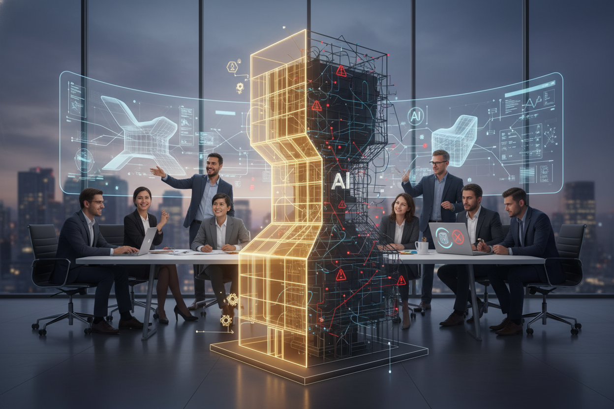 Editorial section illustration for "Почему выбор 3D-инструмента влияет на скорость всей визуальной цепочки" in context of "3D-пайплайн 2026: Заменяем SketchUp на AI-стек для дизайна и архитектуры". Subject-focused composition, realistic business environment, crisp details, natural contrast, no text, no watermark, no logo, no empty background, 16:9.